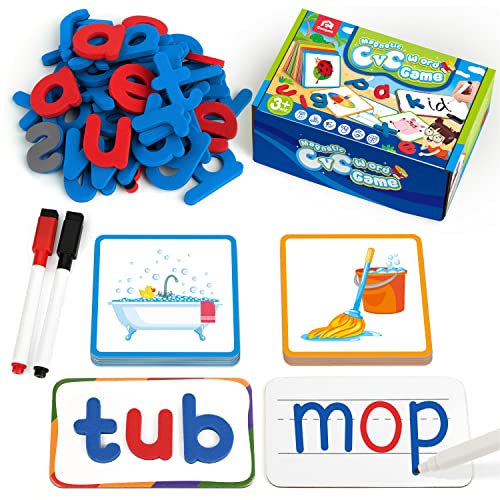 Coogam Short Vowels Spelling Flashcards mit magnetischen ABC-Buchstaben, Lernen, CVC Sight Words Flashcards Montessori Lernspielzeug für Kinder 3 4 5 Jahre alt schreiben von Coogam