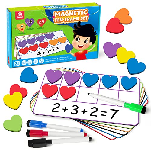 Coogam Magnetische Zehnerrahmen Math Manipulativ für Kinder, 6 Zehnerrahmen & 60 Magnetische Mathezähler, Montessori Lernspielzeug Geschenk für 3 4 5 Jahre von Coogam