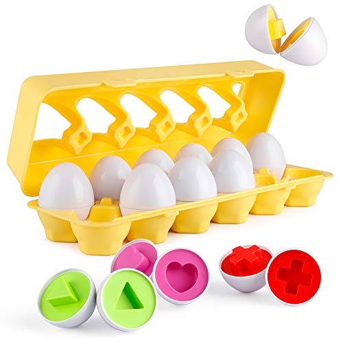 Coogam Matching Eggs 12-TLG. Set Color & Shape Recognition Sorter Puzzle für Ostern Travel Bingo Game Frühes Lernen Pädagogische Feinmotorik Montessori Geschenk von Coogam