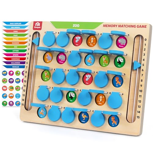 Coogam Memory Matching-Spiele, Boards-Reispielzeug mit Speicherkarte, unverzichtbare Aktivitäten für die Straßenfahrt Flugzeuge/Autos/Camping, feine sportliche Bildungsgeschenk-Spielzeug für Kinde von Coogam
