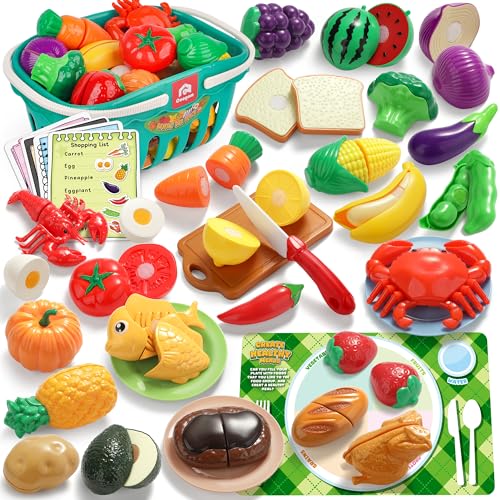 Coogam Pretend Play Food Set für Kinder, Fake Fruits Meats Vegetables Balanced Meal Mixing and Cutting Toy, Play Kitchen Accessories with Shopping List, Educational Toy for 3 4 5 Years Old Kids Coogam Pretend Play Food Set für Kinder, Fake Fruits Meats Vegetables Balanced Meal Mixing and Cutting Toy, Play Kitchen Accessories with Shopping List, Educational Toy for 3 4 5 Years Old Kids von Coogam