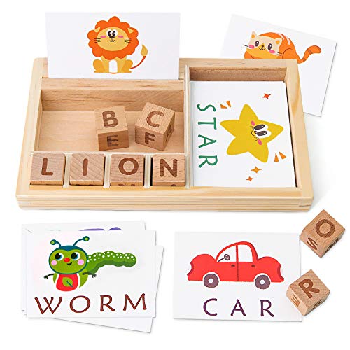 Coogam Rechtschreibspiele, Passende Buchstaben Spielzeug mit Wörtern Karteikarten, Alphabete ABC Lernen pädagogische Montessori Puzzle-Geschenk für Kinder 3 4 5 Jahre alt von Coogam