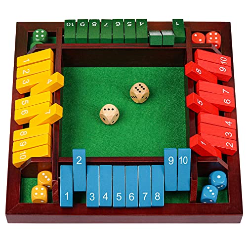 Coogam Schließ die Box Würfelspiel Holzbrett Mathe Zahlenspiel Family Pub Bar 1-4 Spieler mit 10 farbigen Würfeln für Erwachsene Kinder 3 4 5 von Coogam