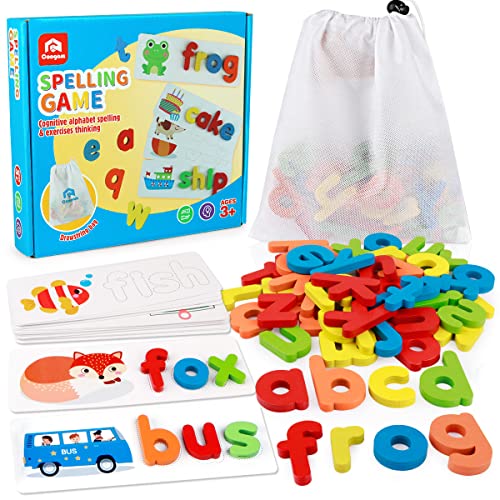 Coogam Siehe Rechtschreibung Lernspielzeug Holz ABC Alphabet Karteikarten Matching Shape Letter Games Montessori Vorschule STEM Lerngeschenk Spielzeug für Kleinkinder Kinder von Coogam