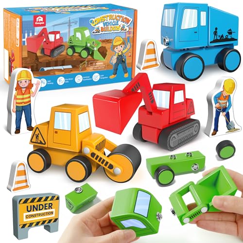 Coogam Take Apart Construction Truck Spielzeug für Kleinkinder, Snap Together Engineering Car Building Block Set, STEM Fine Motor Skill Educational Montessori Spielzeug Geschenk für Kinder im Alter vo von Coogam