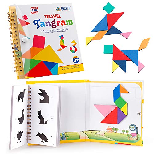 Coogam Travel Tangram Puzzle mit 3 Magnetic Tangram - Road Trip Tangoes Jigsaw Shapes Dissektionsspiele mit Lösung - IQ Book Pädagogisches Spielzeug Rätselgeschenk von Coogam