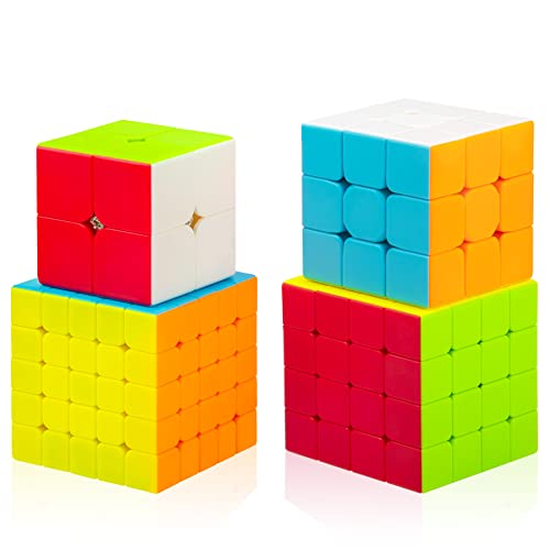 Cooja Zauberwürfel Set 2x2 + 3x3 + 4x4 + 5x5, 4 Stück Speed Cube Magischer Würfel Speedcube, Schnelles Glattdrehen Robust Spielzeug für Jungen Mädchen von Cooja