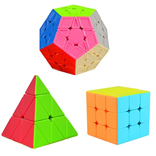 Cooja Zauberwürfel Set 3x3 + Pyraminx + Megaminx, 3 Stück Speed Cube Magischer Würfel Speedcube, Schnelles Glattdrehen Robust Spielzeug für Jungen Mädchen von Cooja