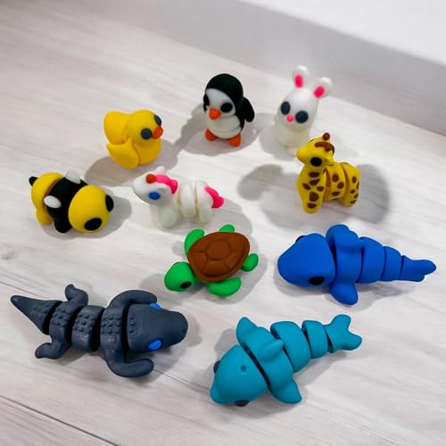 Cookie Cutz Flexibles Tierspielzeug – bewegliche Mini-Tiere, Set mit 10 Stück, 3D-Druck – tolles Geschenk – Geburtstagsgeschenke – Schreibtischdekoration von Cookie Cutz