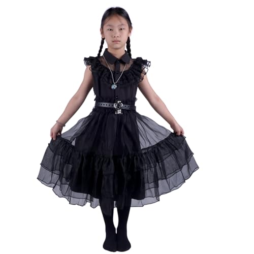 CoolChange Addams Ballkleid vom Rabentanz für Mädchen | Kinder Kostüm | Inkl. Halskette | Größe: 128 von CoolChange