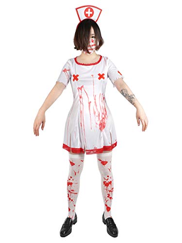 CoolChange Halloween Kostüm sexy Horror Krankenschwester | Blutiges Kleid, Kunstblut & Leichenhand | Größe: L von CoolChange