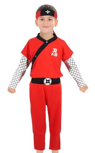CoolChange Ninja Kostüm für Kinder | Shinobi Kinder Verkleidung | Rot | Baumwolle | Größe: 110 von CoolChange