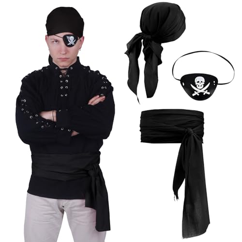 CoolChange Piraten Kostüm Set | mit Kopftuch, Piratenschärpe & Augenklapee | Freibeuter Verkleidung | Schwarz von CoolChange