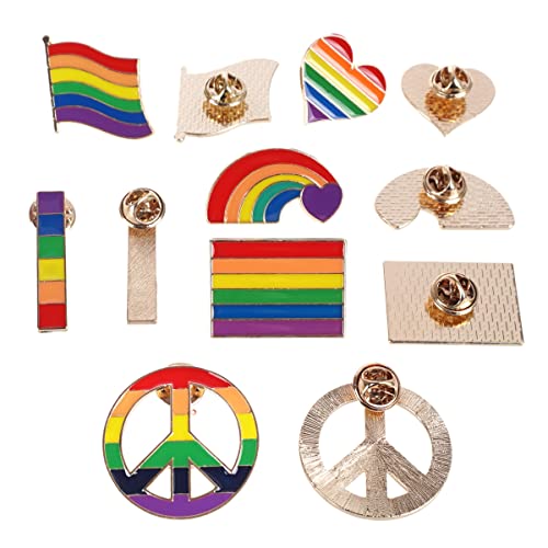 CoolChange Regenbogen Anstecker Set | LGBT Pin | 12 Stück | Pride Fahne Metallanstecker | vers. Formen Peace, Herzchen, Flagge von CoolChange