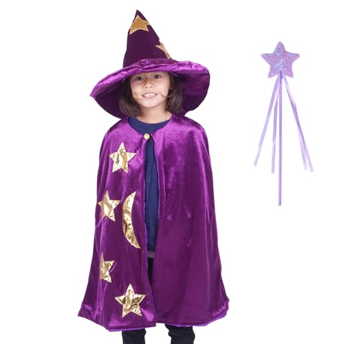 CoolChange Zauberer Kinderkostüm Set mit Umhang, Zauberhut & Zauberstab | Hexen Kinder Verkleidung | Magier Kostüm | Lila von CoolChange