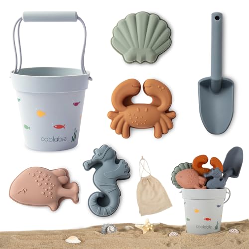coolable 6 PCS Strandspielzeug für Kinder, Silikon Strandspielzeug Set, inklusive Eimer, Schaufel und 4 Sandformen für Jungen und Mädchen (Meereskreaturen) von coolable