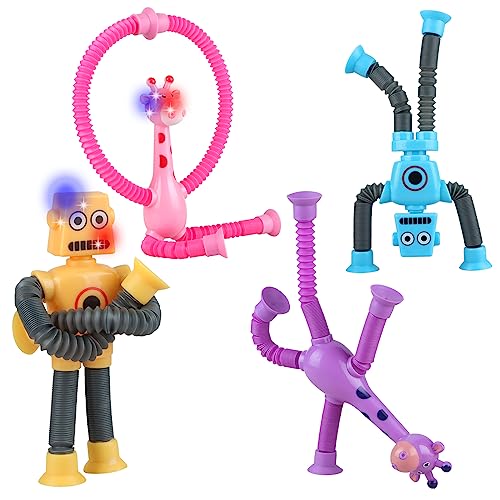 Coolden 4 Stück Pop Tubes Teleskop Saugnapf Giraffen Roboter Spielzeug Leuchtendes Mini Pop Röhren Fidget Toys Sensorik Spielzeug Sensorisches Pop Tubes Saugnapf Spielzeug für Kinder Erwachsene #1 von Coolden