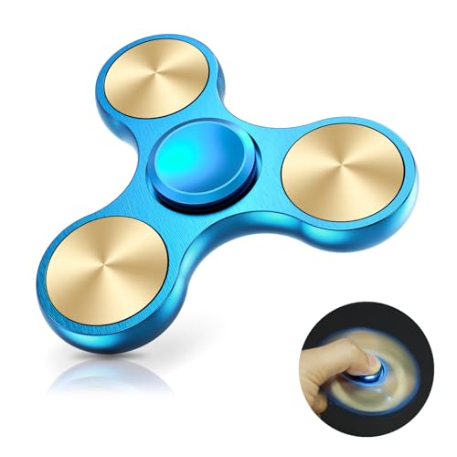 Coolden Fidget Spinner Metall Fidget Toys EDC Hand Spinner Edelstahl Lager 2-5 Min hochwertig Finger Spinner Kreisel ADHD Anti Stress Spielzeug Tri-Spinner Fidget Toy für Erwachsene Kinder Gold Blau von Coolden