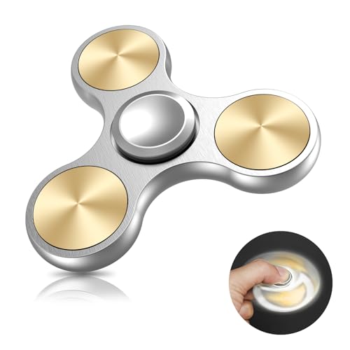 Coolden Fidget Spinner Metall Fidget Toys EDC Hand Spinner Edelstahl Lager 2-5 Min hochwertig Finger Spinner Kreisel ADHD Anti Stress Spielzeug Tri-Spinner Fidget Toy für Erwachsene Kinder Gold Silber von Coolden