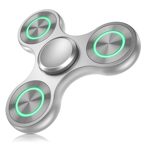 Coolden Fidget Spinner Metall Leuchtend Finger Fidget Toys für Kinder Erwachsene Hand Spinner Stainless Steel Bearing Sensory Handkreisel ADHS Anti Stress Spielzeug Fidget Toy Silber von Coolden