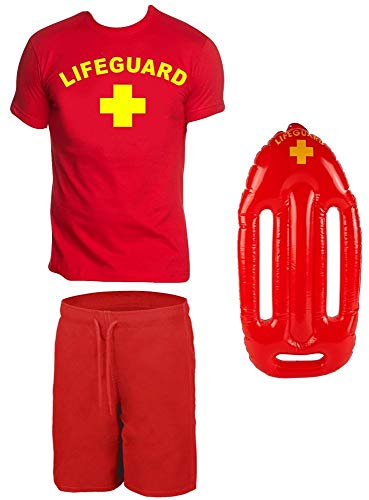 Coole-Fun-T-Shirts Lifeguard Schwimmboje Kostüm Rettungsschwimmer 3 teilig Set T-Shirt Badehose ROT Gr.M von Coole-Fun-T-Shirts