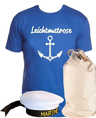 Coole-Fun-T-Shirts Matrosen Kostüm Set Leichtmatrose T-Shirt + Matrosenmütze + Sack blau Gr.M von Coole-Fun-T-Shirts