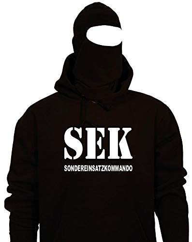 Coole-Fun-T-Shirts SEK PUR Kostüm 2er Set Sturmhaube + Hoodie Sweatshirt MIT Kapuze schwarz Gr.152cm von Coole-Fun-T-Shirts