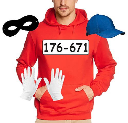 Coole-Fun-T-Shirts Set Gangster Bande KOSTÜM - Fasching - Karneval - Sweatshirt mit Kapuze, MÜTZE, Maske + Handschuhe - rot Gr.L von Coole-Fun-T-Shirts