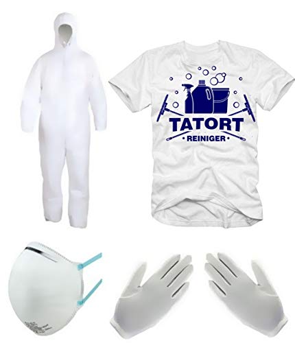 Coole-Fun-T-Shirts TATORTREINIGER Neu Kostüm Set 4er-Set Weiss Gr.3XL von Coole-Fun-T-Shirts