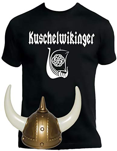 Coole-Fun-T-Shirts Wikinger Kostüm Set Kuschelwikinger T-Shirt + Wikingerhelm Schwarz Gr.5XL von Coole-Fun-T-Shirts