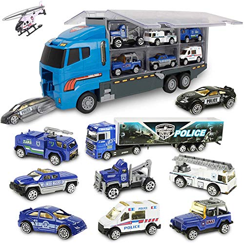 Coolplay 10 in 1 Polizeiauto Spielzeug aus Druckguss für Kleinkinder, Mini Fahrzeuge Rettungswagen Spielzeug Set im Transportwagen für Kinder Jungen Mädchen von Coolplay