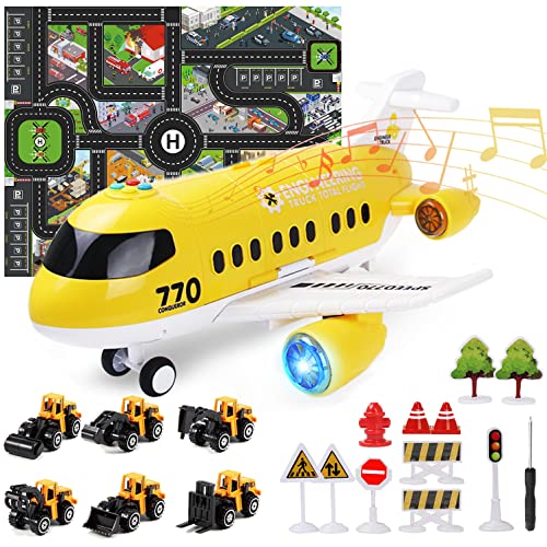 Coolplay Flugzeug mit Auto Baufahrzeuge für Kinder, Transporter Spielzeugautos Geschenk Flugzeug Spielzeug Auto für Ab 3-6 Jahre Junge Kinder von Coolplay