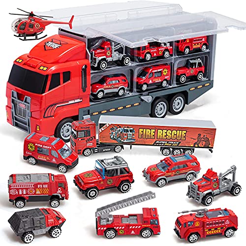 Coolplay Feuerwehrauto Groß Autotransporter Spielzeug Einsatzfahrzeug Kinder Autos Spielzeug Set für ab 3 Jahre Junge von Coolplay