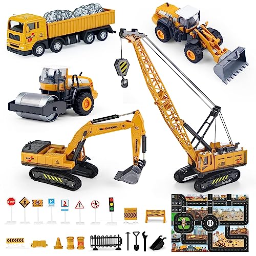 Coolplay Druckguss Baufahrzeug LKW Spielzeug Set für Kinder Auto Spielzeug mit Matten, kran, Bagger, Radlader, Straßenwalze mit 2 austauschbaren Teilen Gabelstapler und Schneepflug für Jungen Coolplay Druckguss Baufahrzeug LKW Spielzeug Set für Kinder Auto Spielzeug mit Matten, kran, Bagger, Radlader, Straßenwalze mit 2 austauschbaren Teilen Gabelstapler und Schneepflug für Jungen von Coolplay