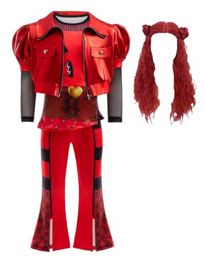 Kostüm für Mädchen, Rot, für Halloween, Cosplay, inklusive Jacke, Rock, Hose, Perücke, 4-teiliges Set, 5–14 Jahre Kostüm für Mädchen, Rot, für Halloween, Cosplay, inklusive Jacke, Rock, Hose, Perücke, 4-teiliges Set, 5–14 Jahre von Coolproud