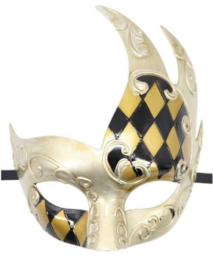 Coolwife Herren Maskerade Maske Vintage venezianisch kariert musikalische Party Karneval Maske (B Gold/Schwarz) von Coolwife