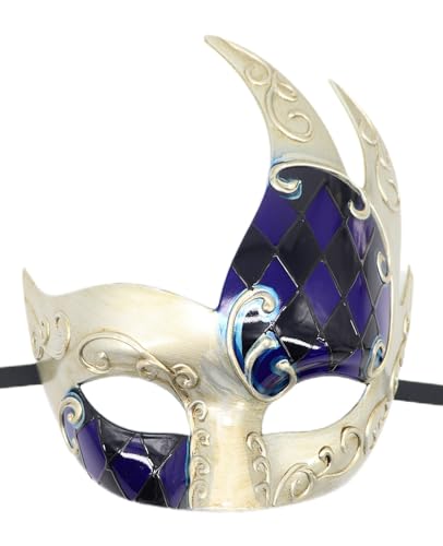Coolwife Herren Maskerade Maske Vintage venezianisch kariert musikalische Party Karneval Maske (W Blue/Black) von Coolwife