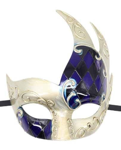 Coolwife Herren Maskerade Maske Vintage venezianisch kariert musikalische Party Karneval Maske (W Blue/Black) von Coolwife
