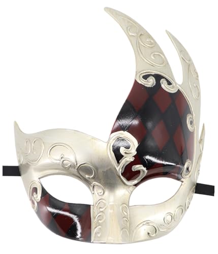 Coolwife Herren Maskerade Maske Vintage venezianisch kariert musikalische Party Karneval Maske (Wein/Schwarz) von Coolwife
