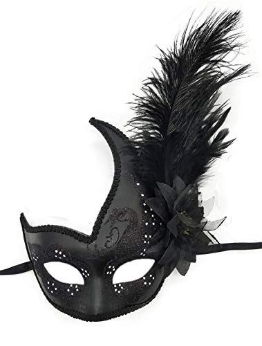 Coolwife Kostüm Maske Feder Maskerade Maske Halloween Karneval Cosplay Partei Masque (Volles Schwarzes) von Coolwife