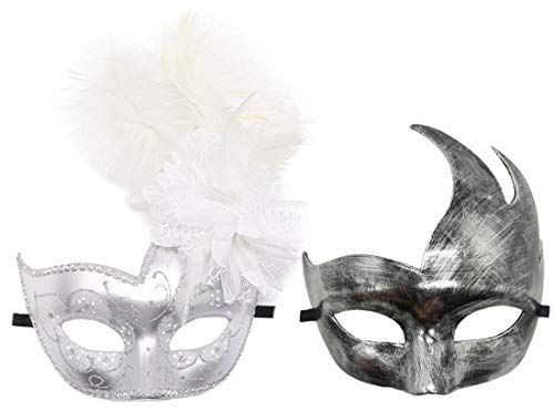 Coolwife Maske für Paare, Maskenball, Feder, Karneval, Venezianer, Cosplay, Kostüm, Party, Ball - Silber - Einheitsgröße von Coolwife