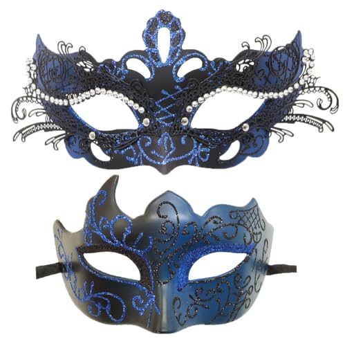 Coolwife Maskenmaske für Paare, Metall, venezianisch, Karneval, Party, Abend, Abschlussball, Kostüm, Maske (Eckblau) von Coolwife