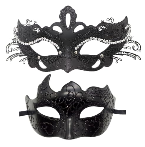 Coolwife Maskenmaske für Paare, Metall, venezianisch, Karneval, Party, Abend, Abschlussball, Kostüm, Maske (Eckenschwarz) von Coolwife