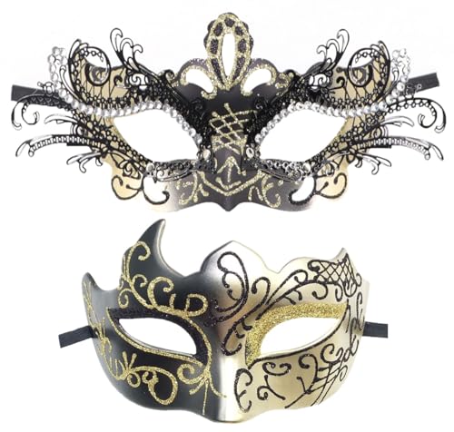 Coolwife Maskenmaske für Paare, Metall, venezianisch, Karneval, Party, Abend, Abschlussball, Kostüm, Maske (Eckgold) von Coolwife