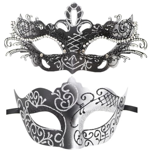 Coolwife Maskenmaske für Paare, Metall, venezianisch, Karneval, Party, Abend, Abschlussball, Kostüm, Maske (Krone, Silber) von Coolwife