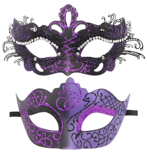 Coolwife Maskenmaske für Paare, Metall, venezianisch, Karneval, Party, Abend, Abschlussball, Kostüm, Maske (Krone, lila) von Coolwife