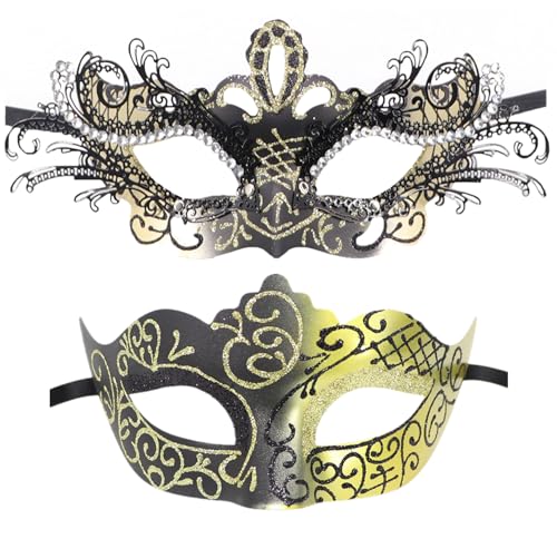 Coolwife Maskenmaske für Paare, Metall, venezianisch, Karneval, Party, Abend, Abschlussball, Kostüm, Maske (Krone Gold) von Coolwife