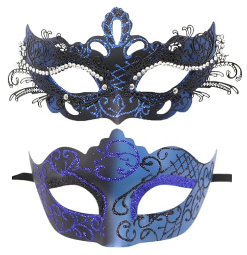 Coolwife Maskenmaske für Paare, Metall, venezianisch, Karneval, Party, Abend, Abschlussball, Kostüm, Maske (Krone blau) von Coolwife