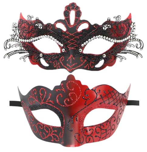 Coolwife Maskenmaske für Paare, Metall, venezianisch, Karneval, Party, Abend, Abschlussball, Kostüm, Maske (Krone rot) von Coolwife