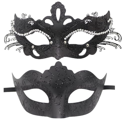 Coolwife Maskenmaske für Paare, Metall, venezianisch, Karneval, Party, Abend, Abschlussball, Kostüm, Maske (Krone schwarz) von Coolwife